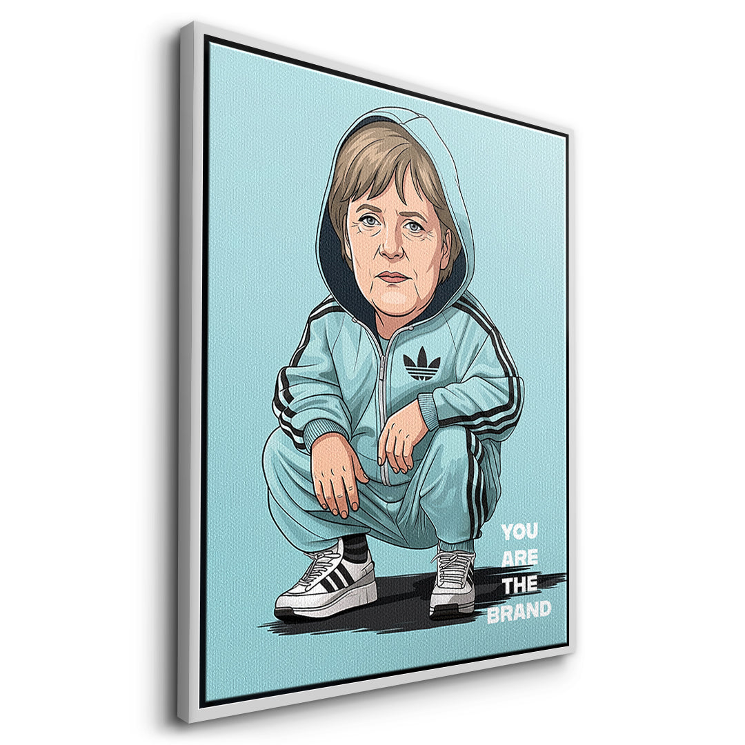 DOTCOMCANVAS Angela Merkel Swag Leinwandbild Seitenansicht weißer Rahmen