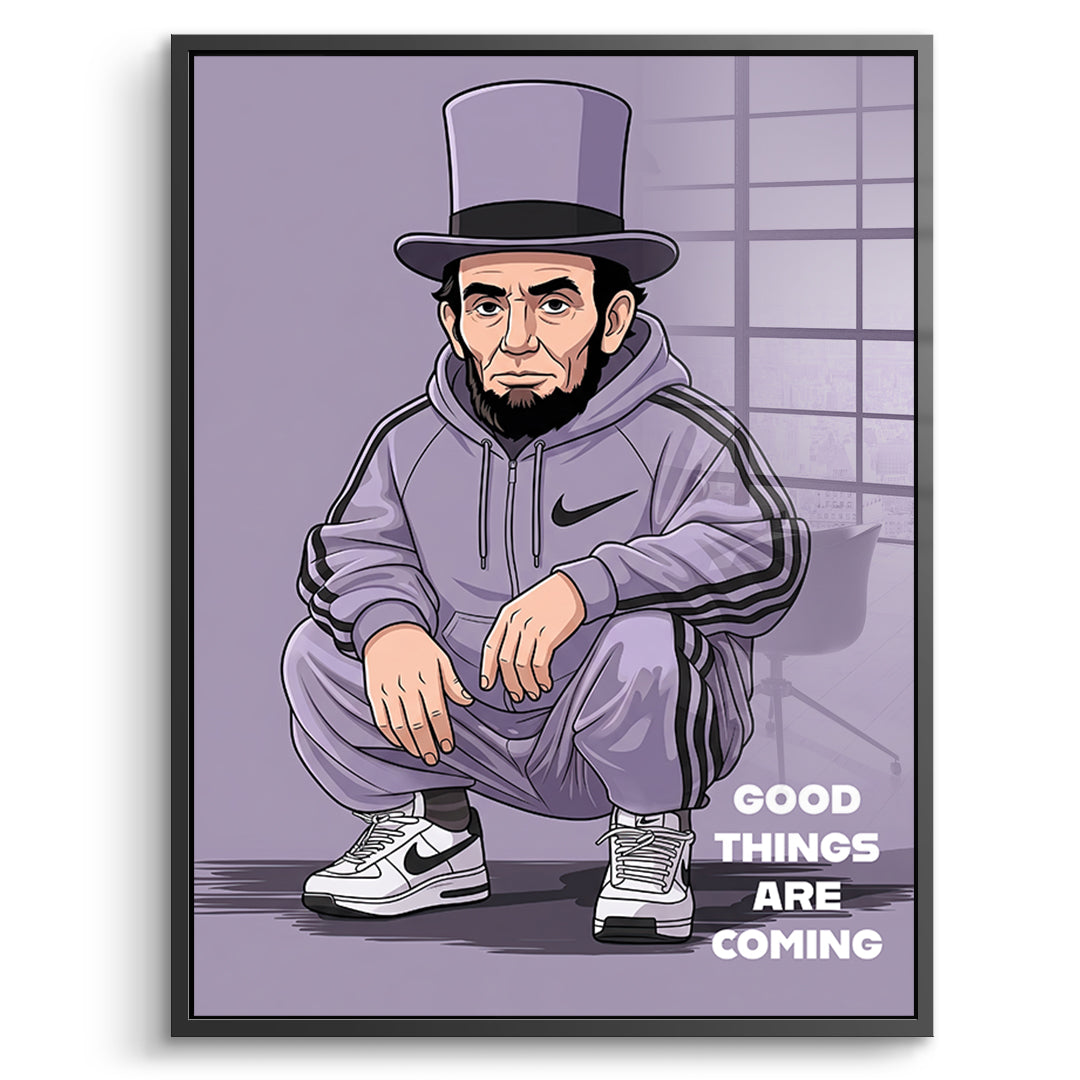 DOTCOMCANVAS Abraham Lincoln Swag Acrylglasbild Vorderansicht schwarzer Rahmen