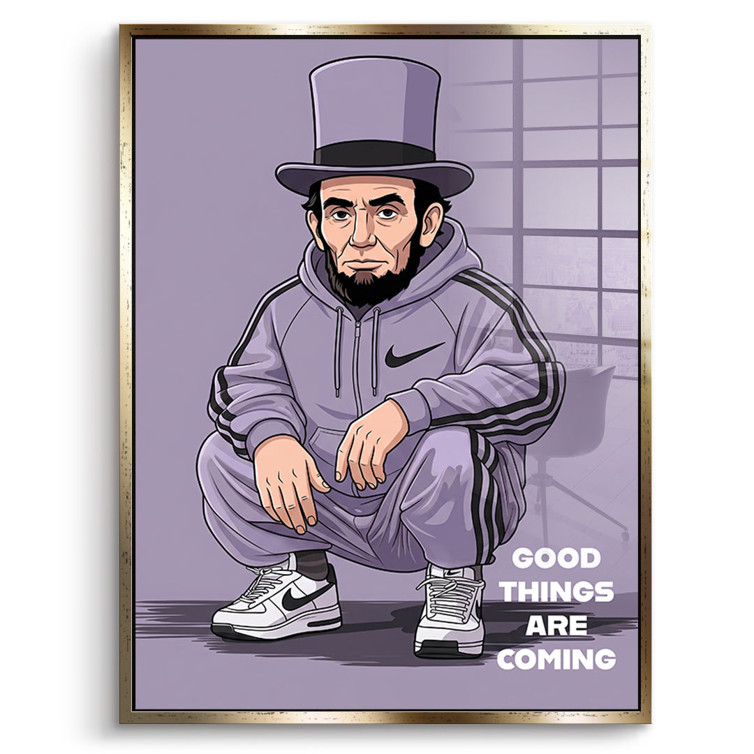 DOTCOMCANVAS Abraham Lincoln Swag Acrylglasbild Vorderansicht goldener Rahmen