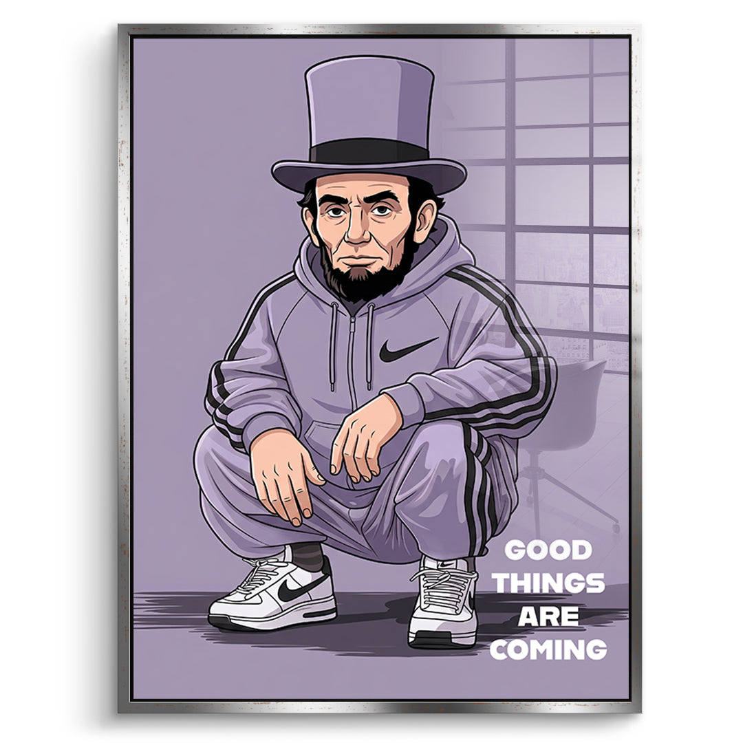 DOTCOMCANVAS Abraham Lincoln Swag Acrylglasbild Vorderansicht silberner Rahmen