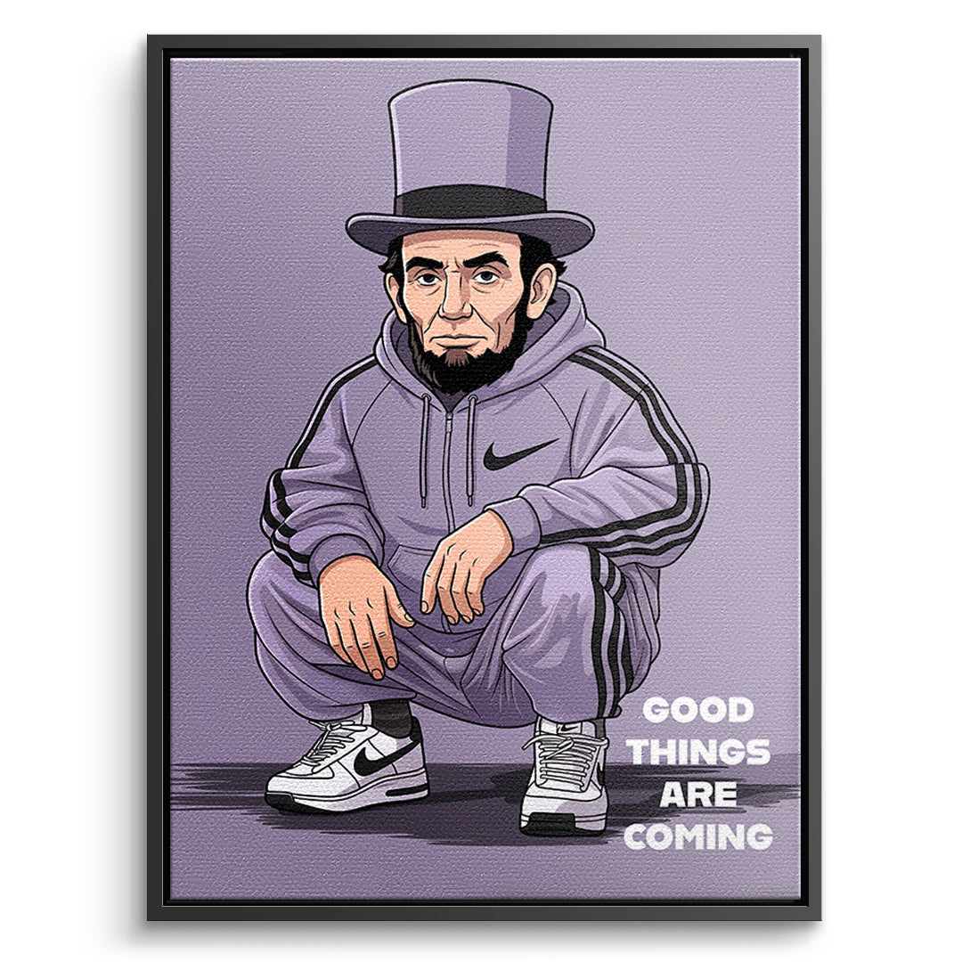 DOTCOMCANVAS Abraham Lincoln Swag Leinwandbild Vorderansicht schwarzer Rahmen