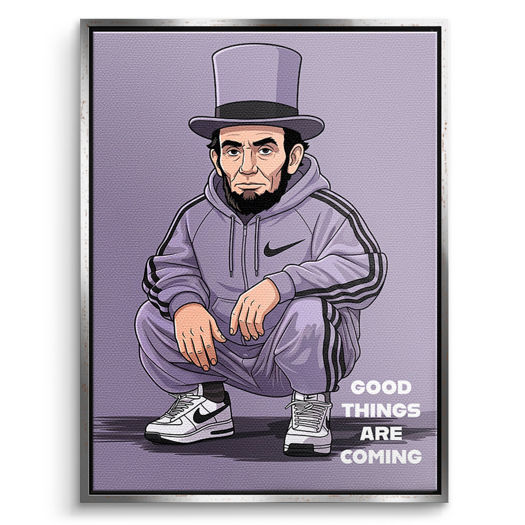 DOTCOMCANVAS Abraham Lincoln Swag Leinwandbild Vorderansicht silberner Rahmen
