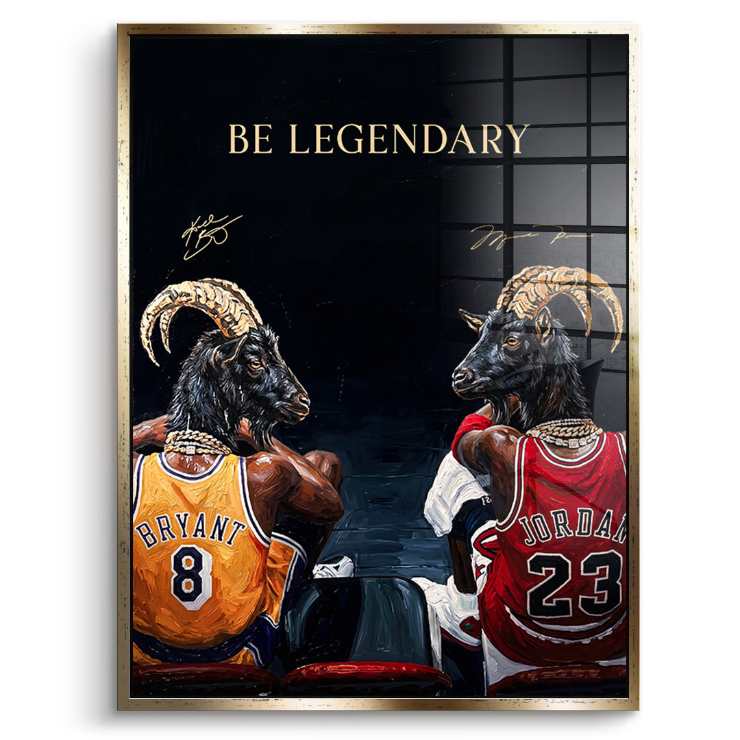 Two GOAT Acrylglas Vorderansicht goldener Rahmen