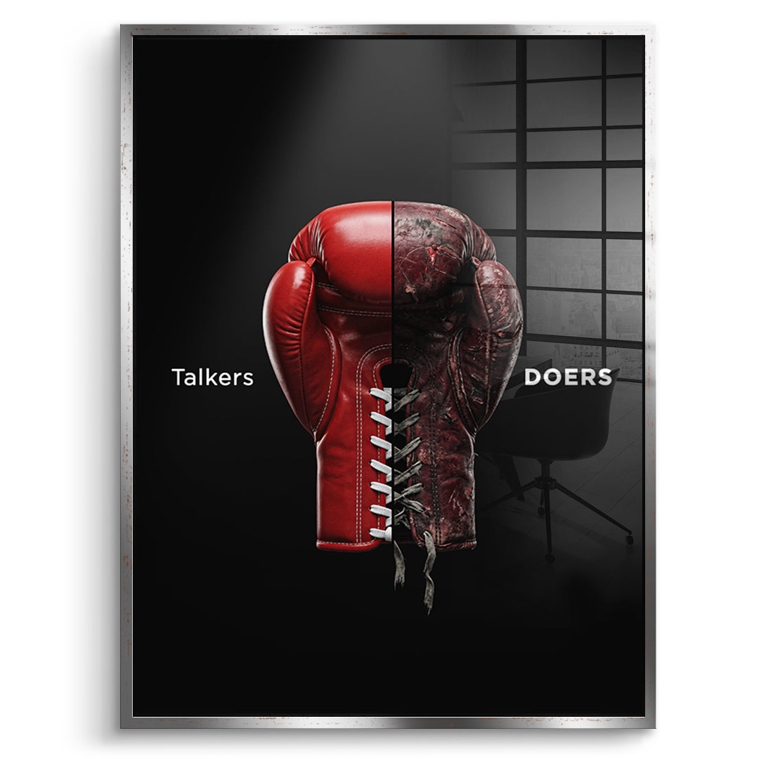 DOTCOMCANVAS Acrylglasbild Talkers Vs Doers Boxing im silbernen Premium-Rahmen