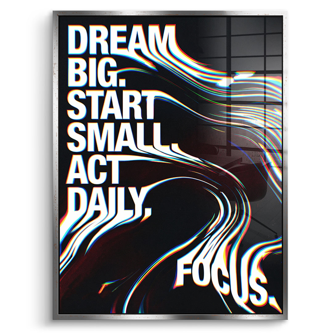 DOTCOMCANVAS Act Daily Acrylglasbild Vorderansicht Silberner Rahmen