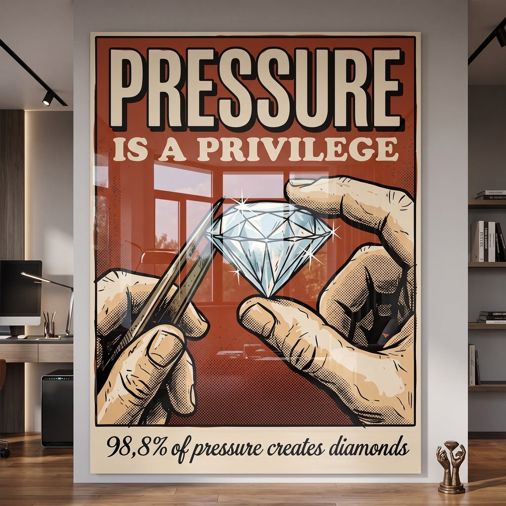 Acrylglasbild Pressure Is A Privilege an der Wand eines modernen Wohnraums