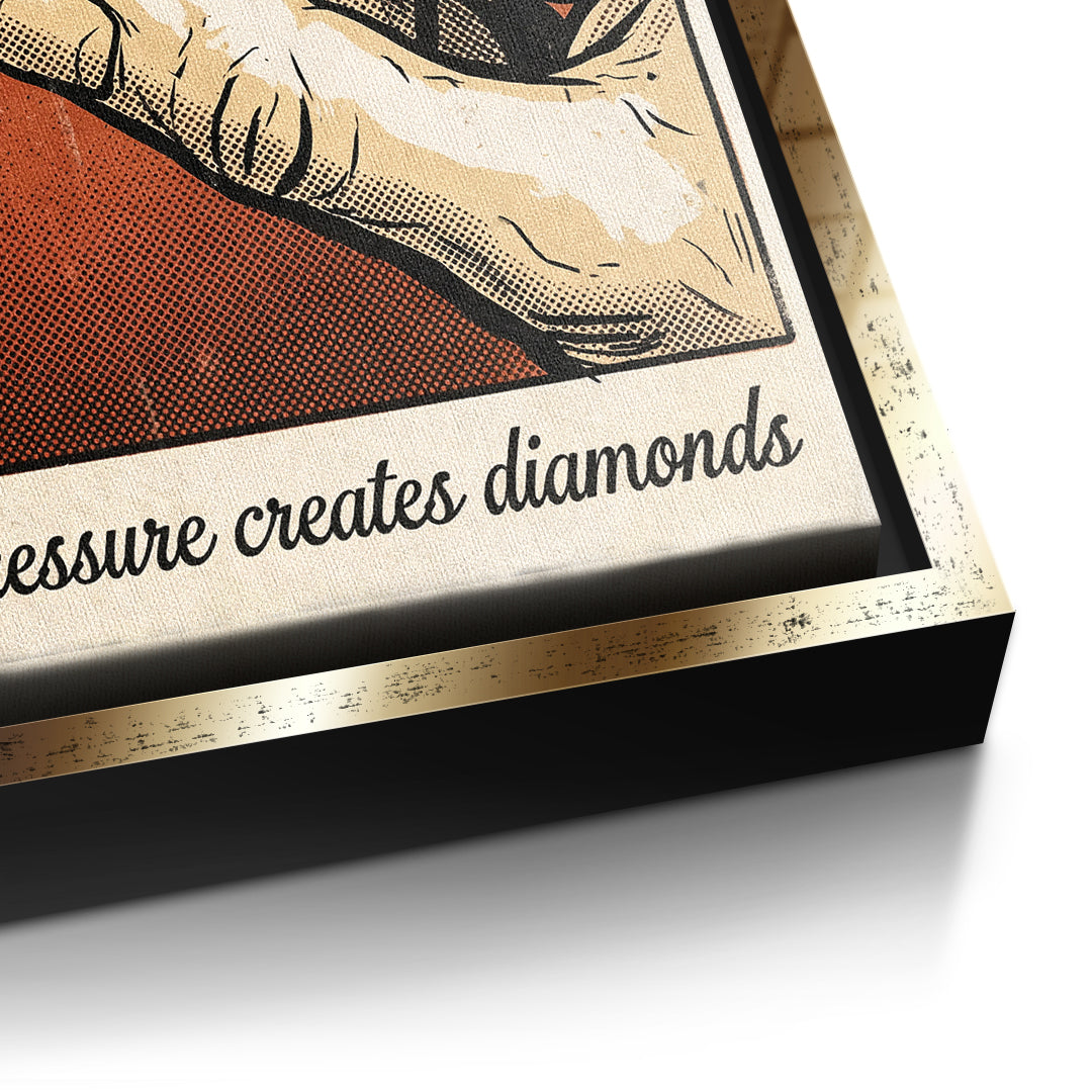 Detailaufnahme der Leinwandstruktur, Pressure Is A Privilege im goldenen Rahmen