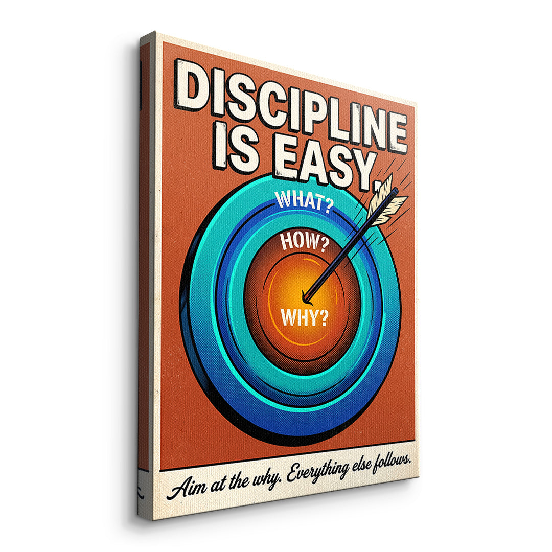 Seitenansicht des Leinwandbilds Discipline Is Easy ohne Rahmen