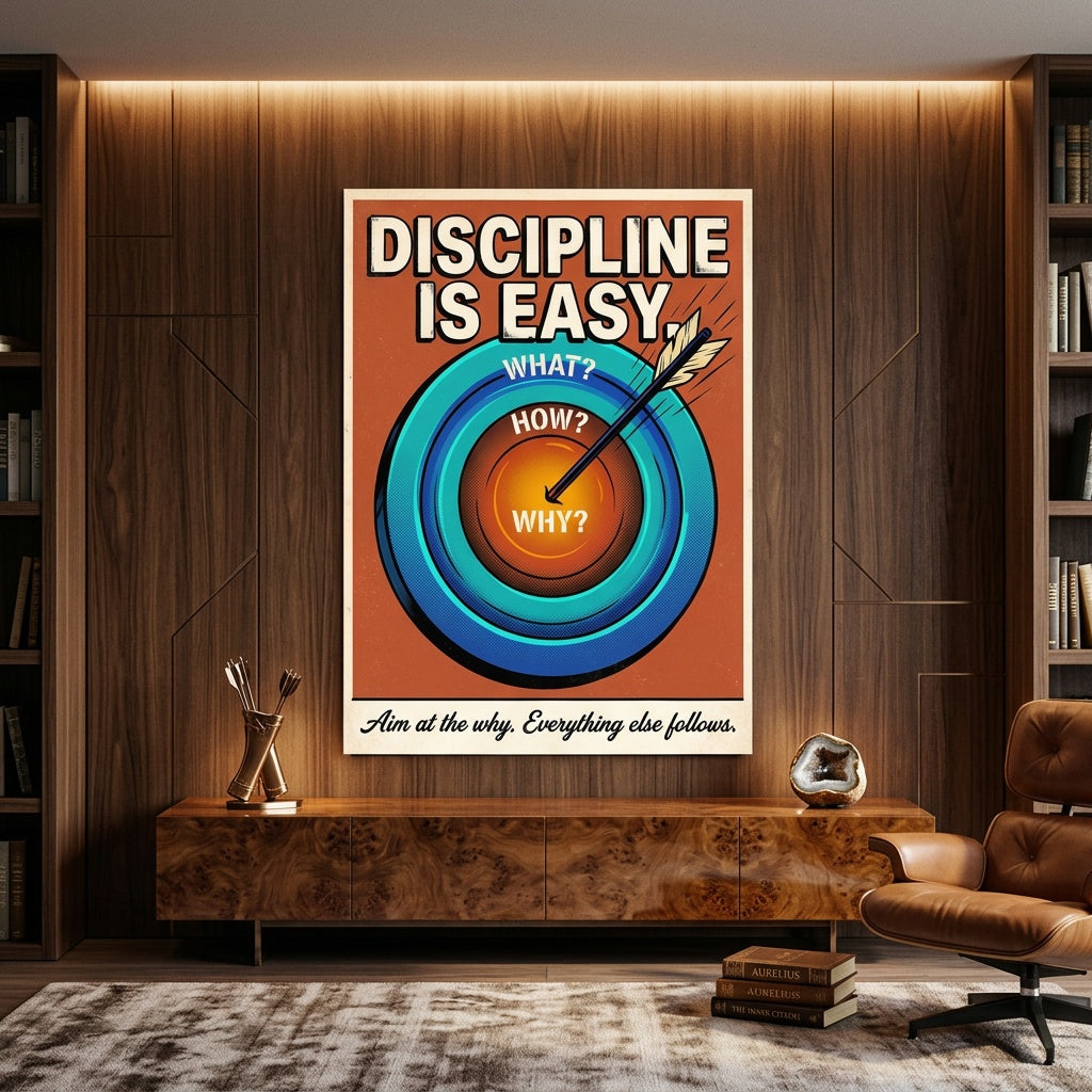 Poster Discipline Is Easy an der Wand eines modernen Wohnraums