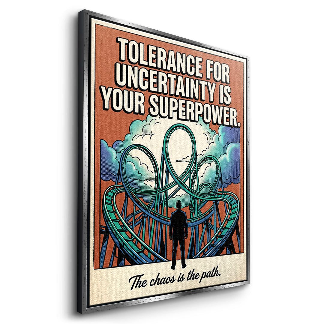 Seitenansicht des Leinwandbilds Tolerance For Uncertainty im silbernen Rahmen