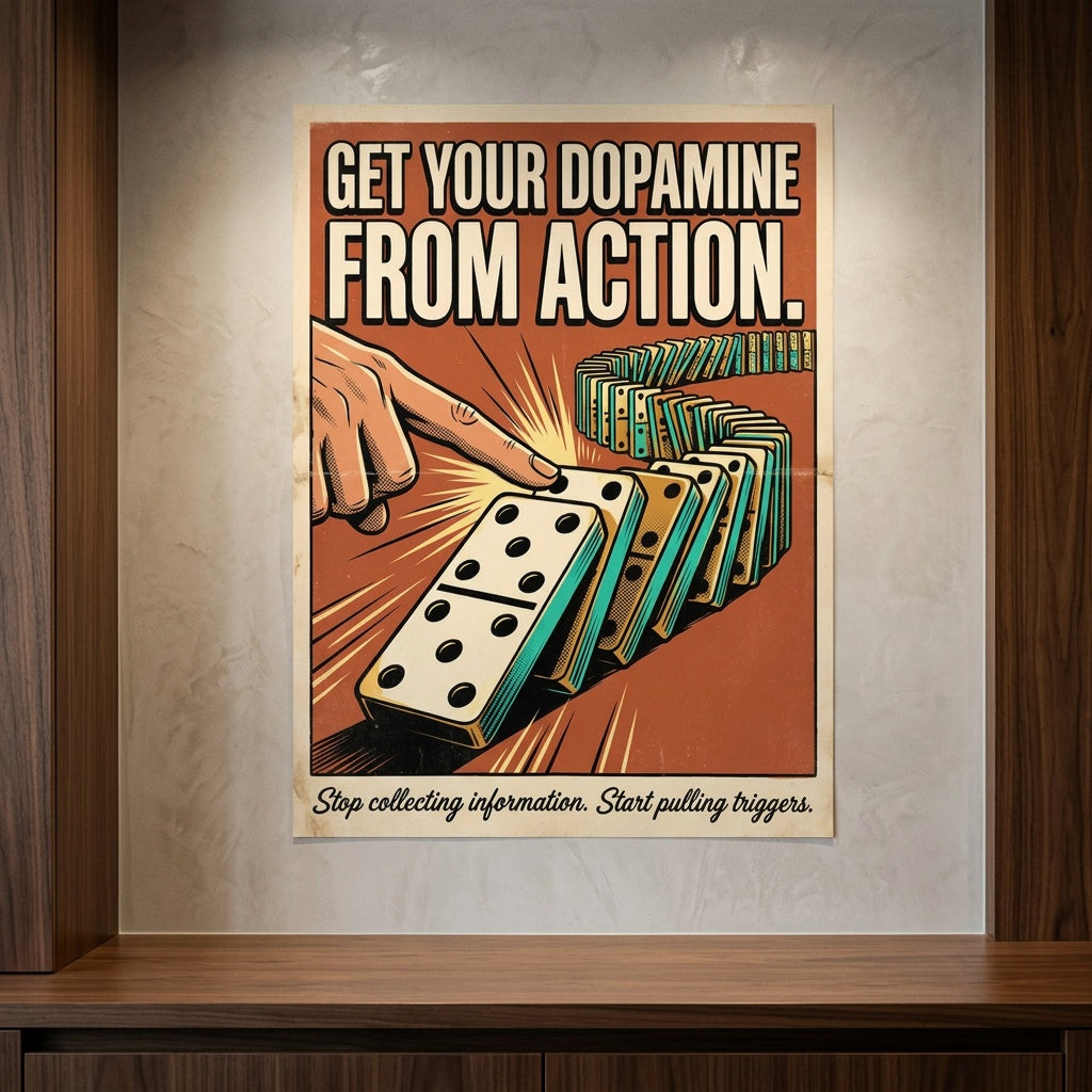 Poster Get Your Dopamine From Action an der Wand eines modernen Wohnraums