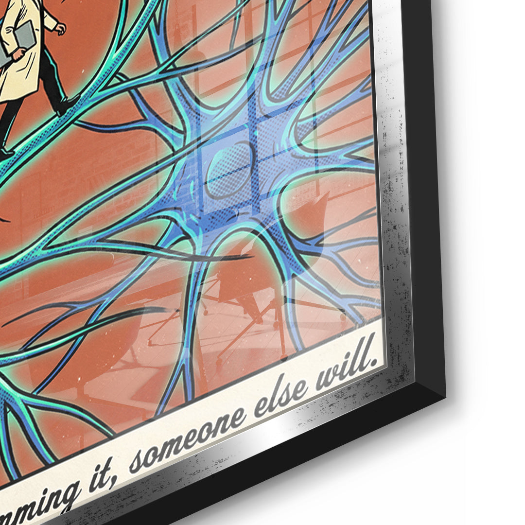 Detailaufnahme des 5mm Acrylglases, Your Mind Is Programmable im silbernen Rahmen