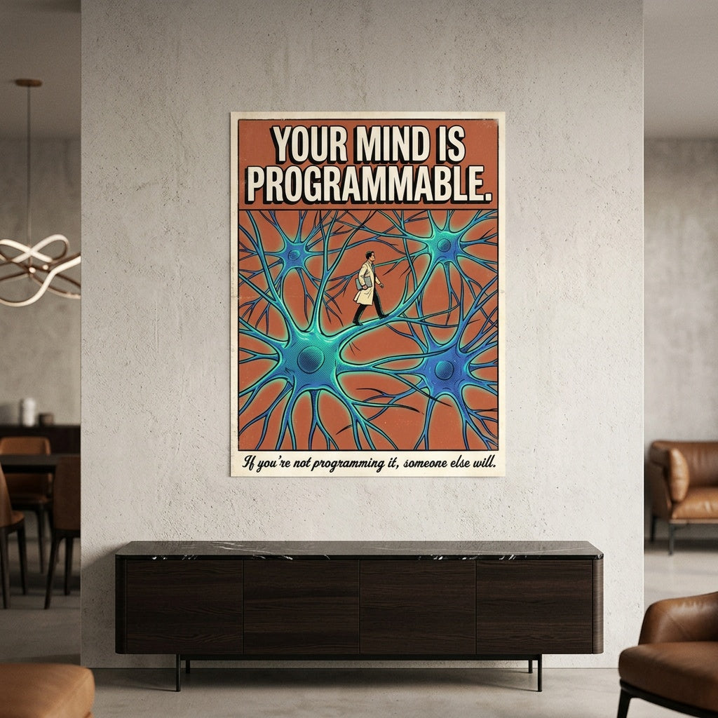 Poster Your Mind Is Programmable an der Wand eines modernen Wohnraums