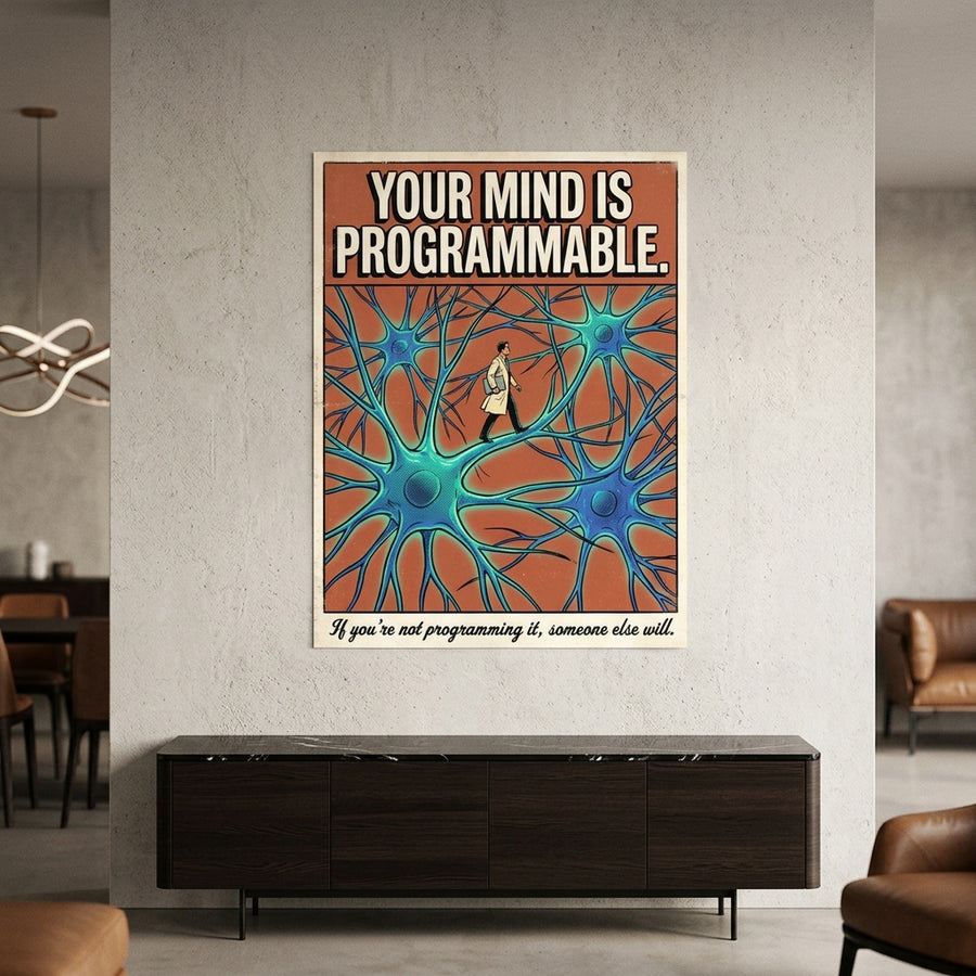 Poster Your Mind Is Programmable an der Wand eines modernen Wohnraums