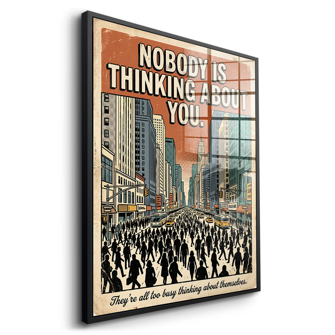 Seitenansicht des Acrylglasbilds Nobody Is Thinking About You im schwarzen Rahmen