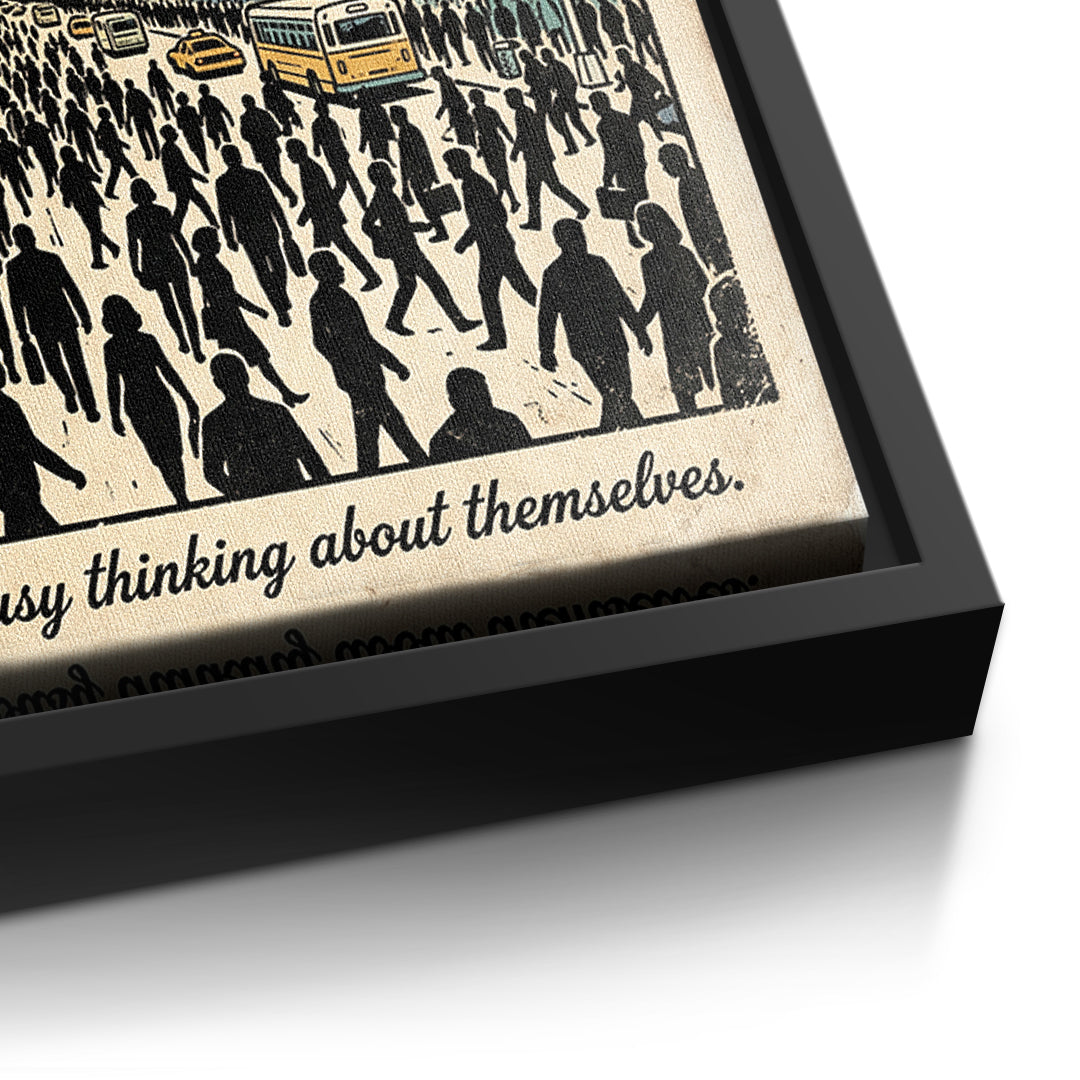 Detailaufnahme der Leinwandstruktur, Nobody Is Thinking About You im schwarzen Rahmen