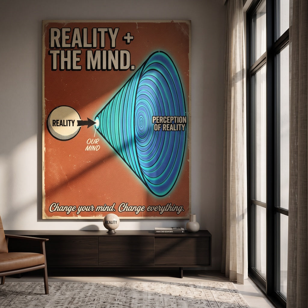 Leinwandbild Reality + The Mind an der Wand eines modernen Wohnraums
