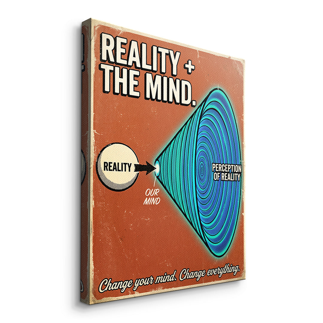 Seitenansicht des Leinwandbilds Reality + The Mind ohne Rahmen