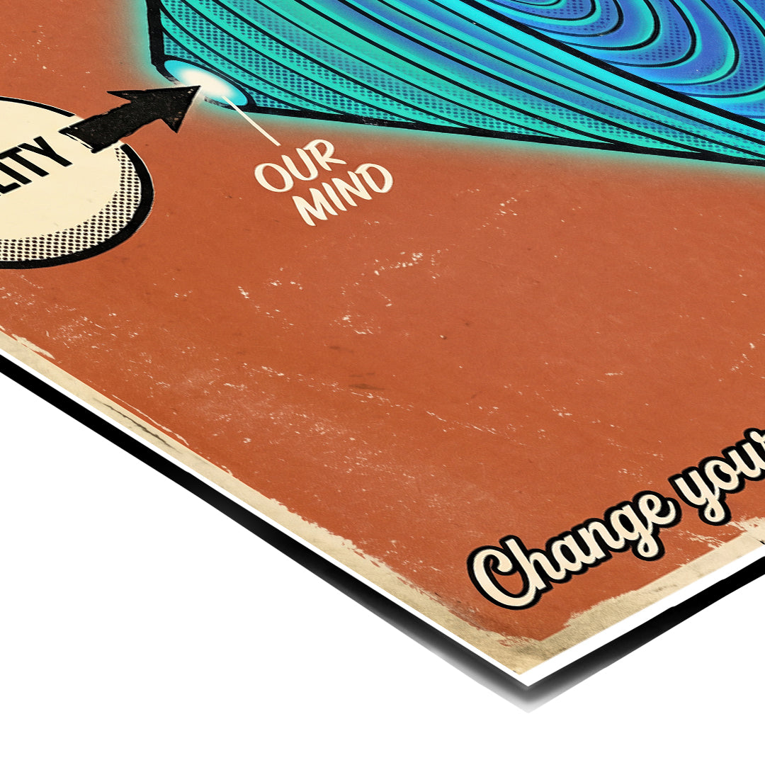 Eckdetail des Posters Reality + The Mind