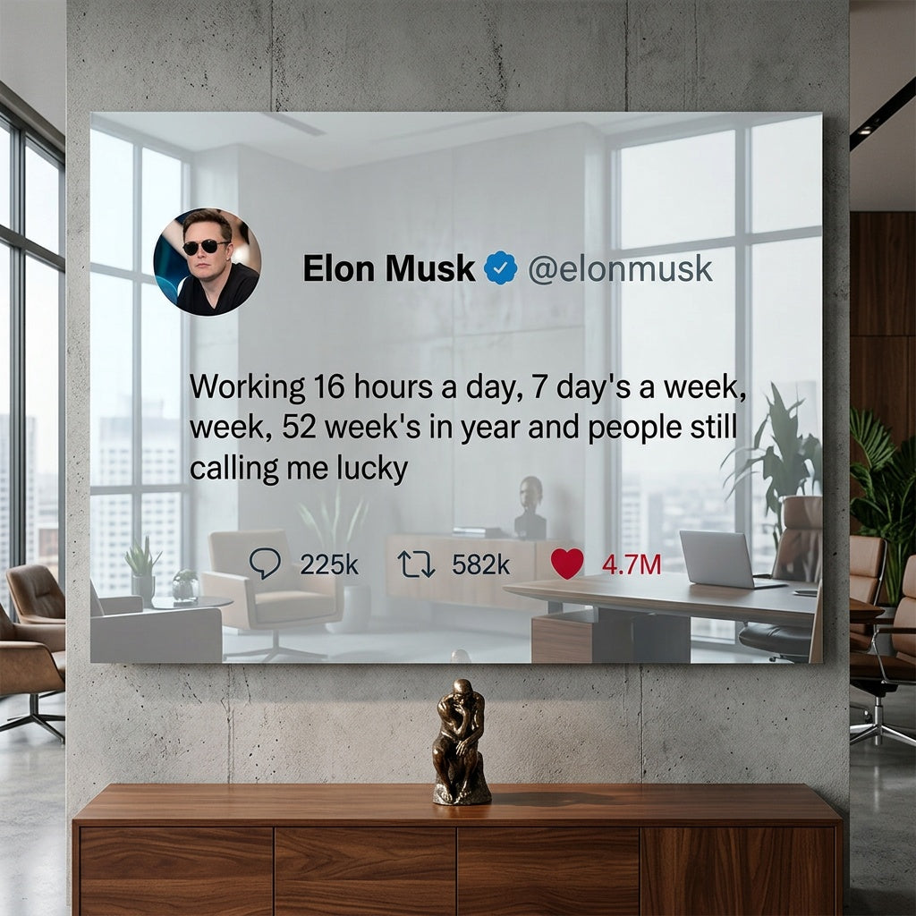 Acrylglasbild Twite Elon Musk an der Wand eines modernen Wohnraums