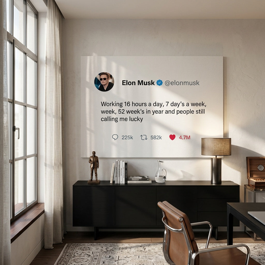 Leinwandbild Twite Elon Musk an der Wand eines modernen Wohnraums