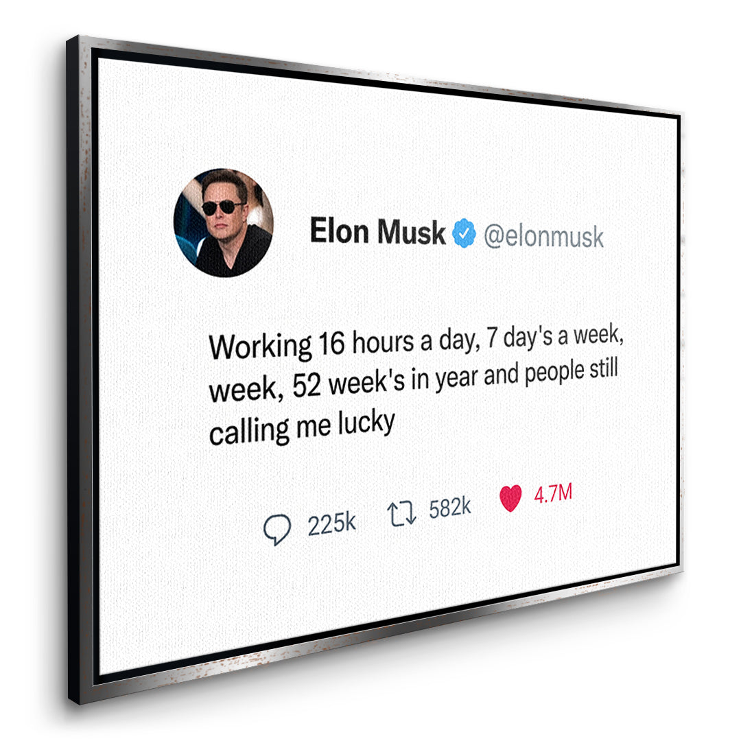 Seitenansicht des Leinwandbilds Twite Elon Musk im silbernen Rahmen