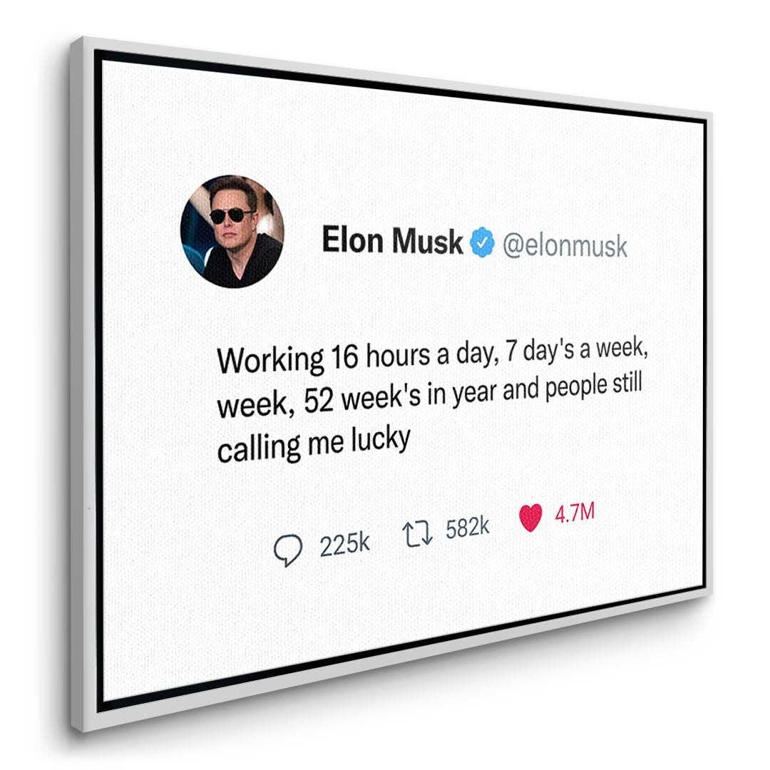 Seitenansicht des Leinwandbilds Twite Elon Musk im weißen Rahmen