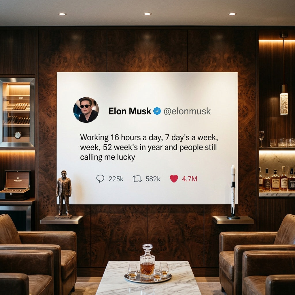 Poster Twite Elon Musk an der Wand eines modernen Wohnraums