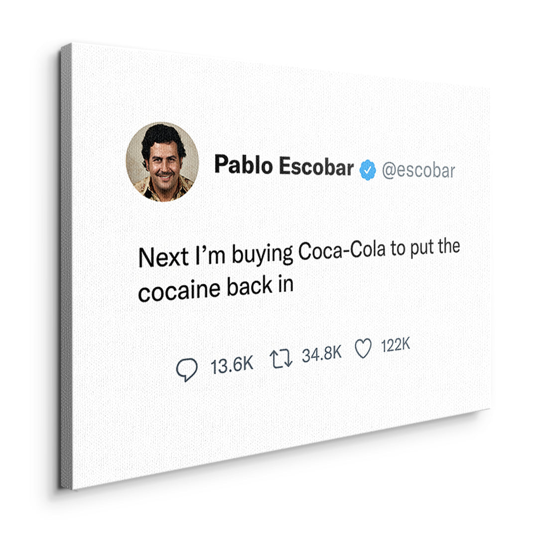 Seitenansicht des Leinwandbilds Twite Pablo Escobar ohne Rahmen