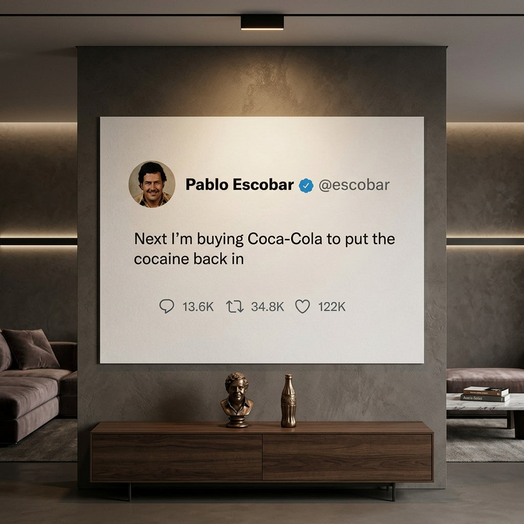 Poster Twite Pablo Escobar an der Wand eines modernen Wohnraums