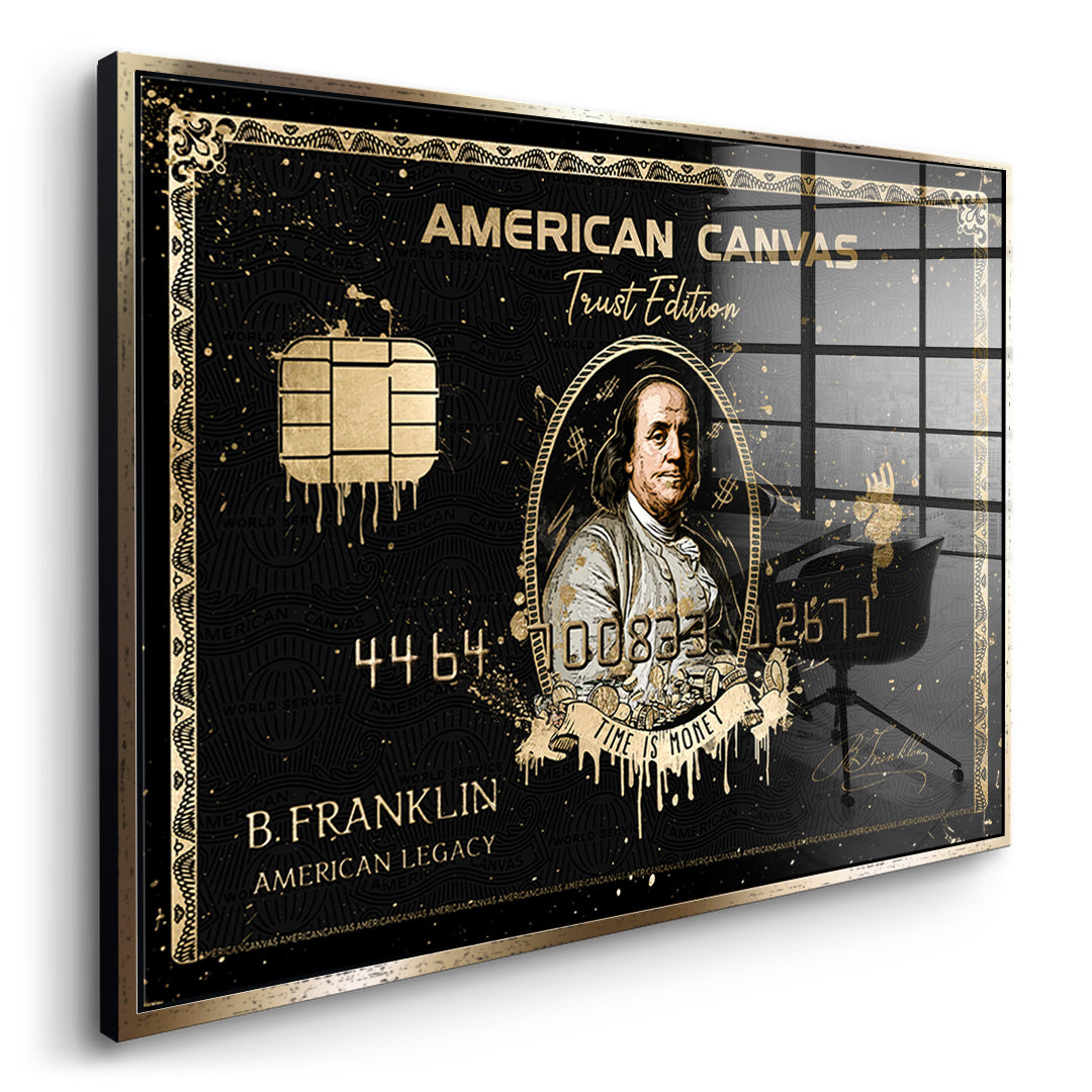 Seitenansicht des Acrylglasbilds Royal American Canvas Benjamin Franklin im goldenen Rahmen