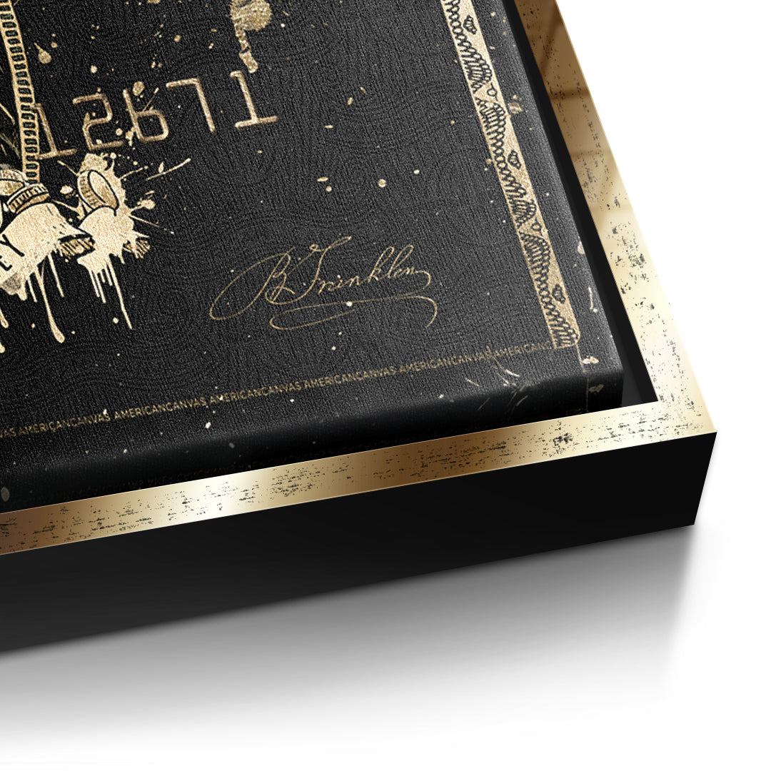 Detailaufnahme der Leinwandstruktur, Royal American Canvas Benjamin Franklin im goldenen Rahmen