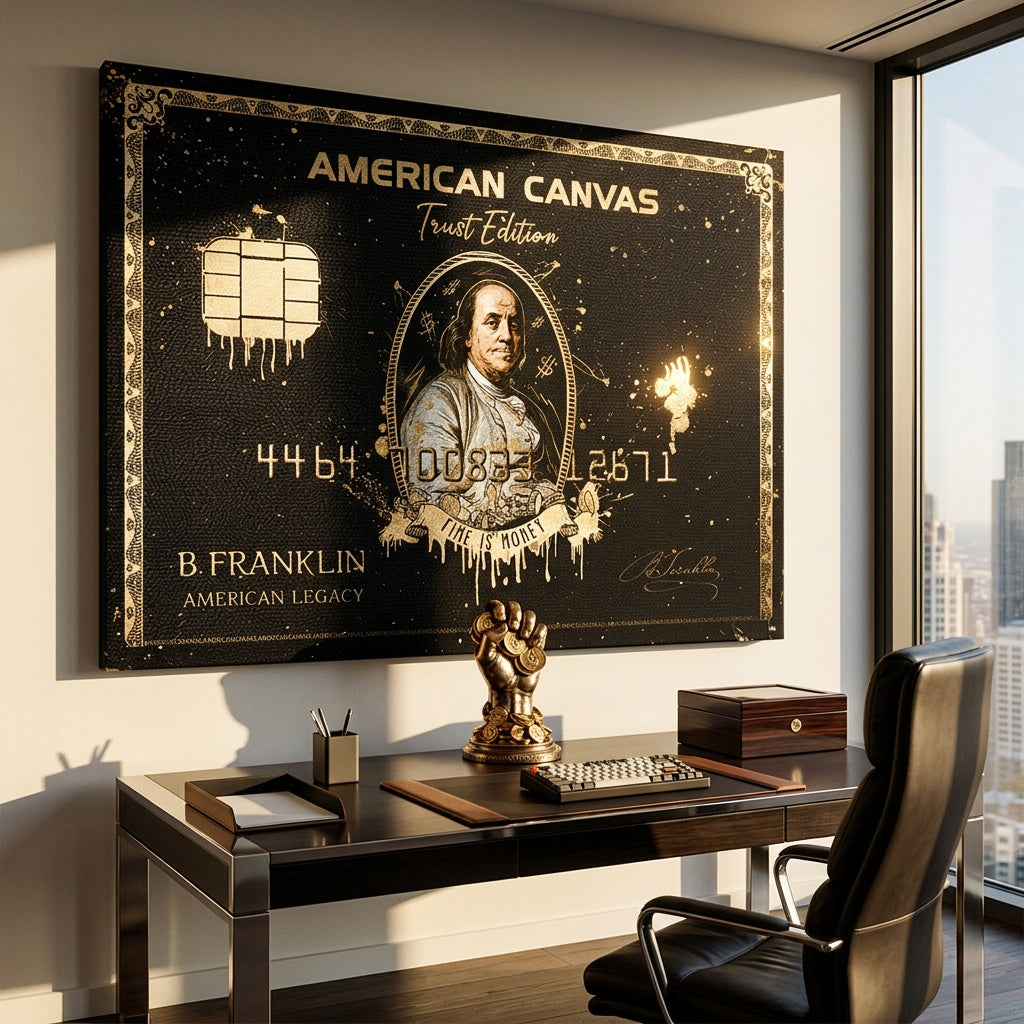 Leinwandbild Royal American Canvas Benjamin Franklin an der Wand eines modernen Wohnraums