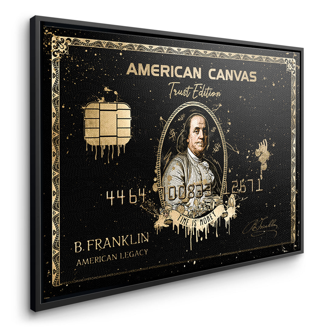 Seitenansicht des Leinwandbilds Royal American Canvas Benjamin Franklin im schwarzen Rahmen