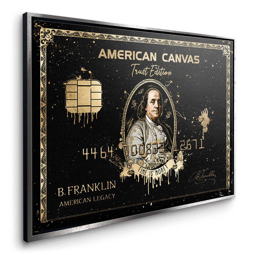 Seitenansicht des Leinwandbilds Royal American Canvas Benjamin Franklin im silbernen Rahmen
