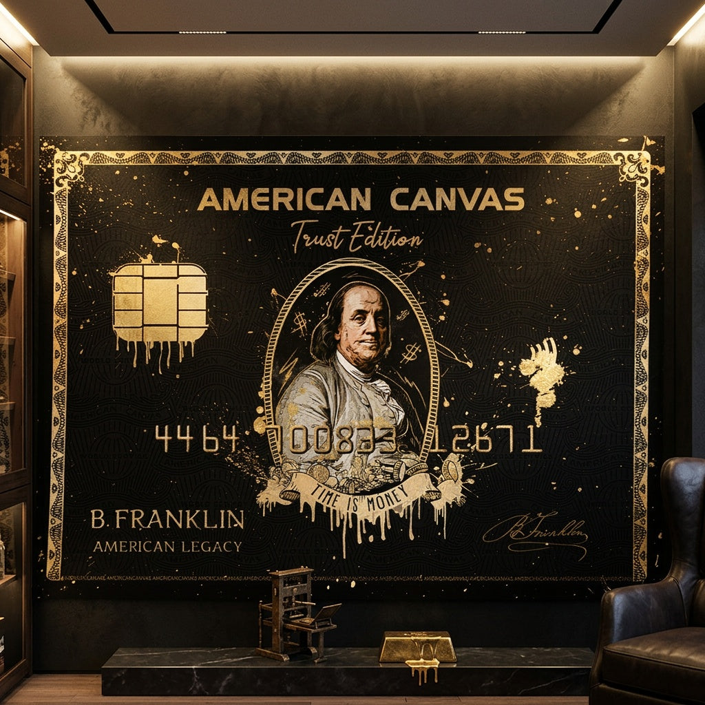 Poster Royal American Canvas Benjamin Franklin an der Wand eines modernen Wohnraums