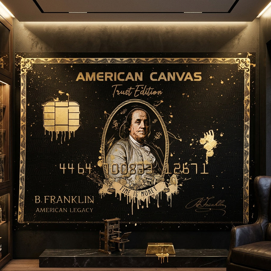 Poster Royal American Canvas Benjamin Franklin an der Wand eines modernen Wohnraums