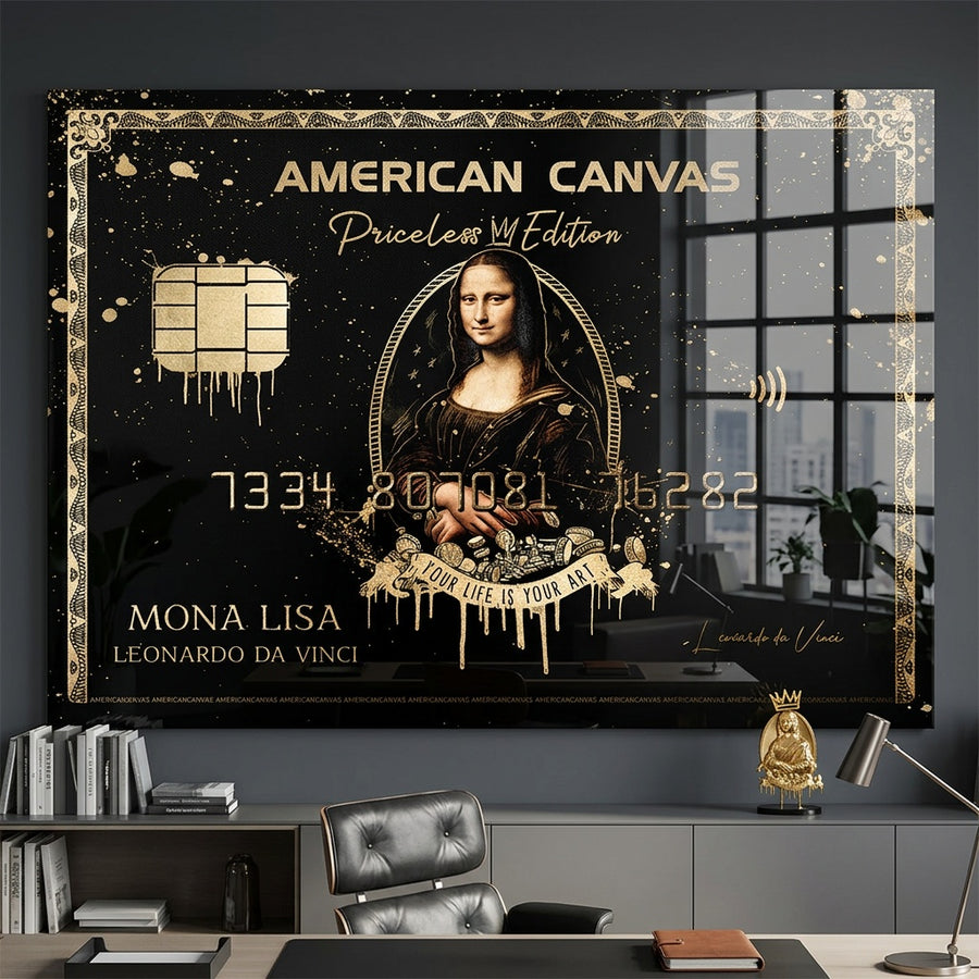 Acrylglasbild Royal American Canvas Mona Lisa an der Wand eines modernen Wohnraums