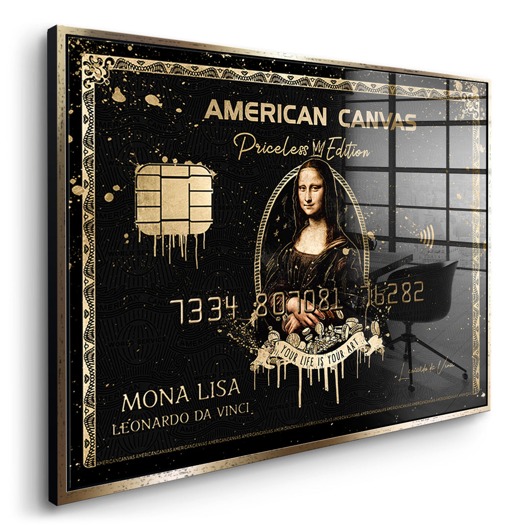Seitenansicht des Acrylglasbilds Royal American Canvas Mona Lisa im goldenen Rahmen