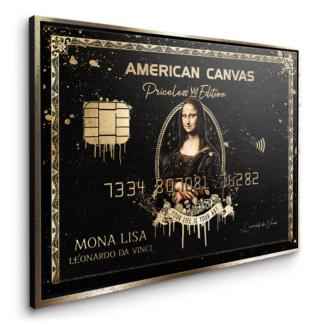 Seitenansicht des Leinwandbilds Royal American Canvas Mona Lisa im goldenen Rahmen