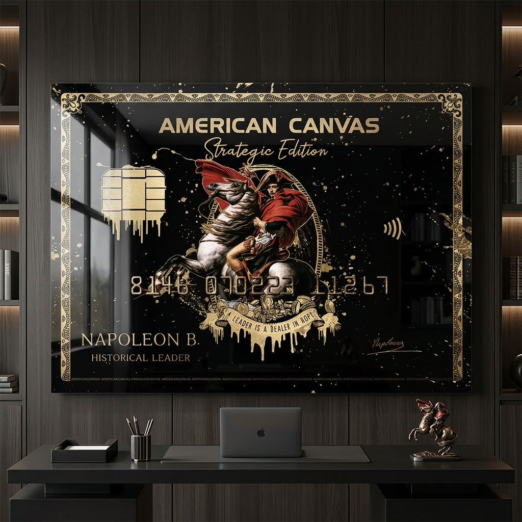 Acrylglasbild Royal American Canvas Napoleon an der Wand eines modernen Wohnraums