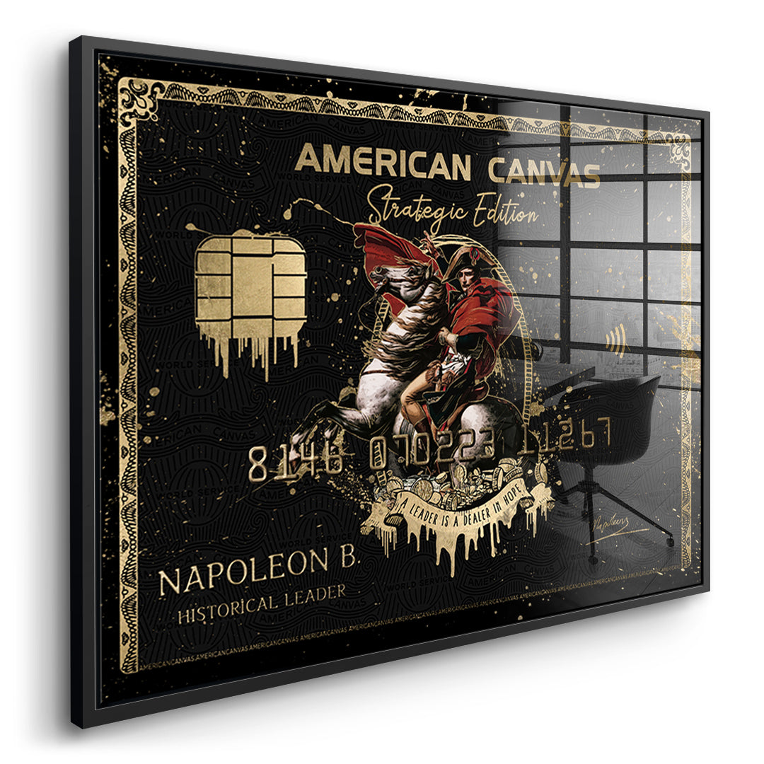 Seitenansicht des Acrylglasbilds Royal American Canvas Napoleon im schwarzen Rahmen