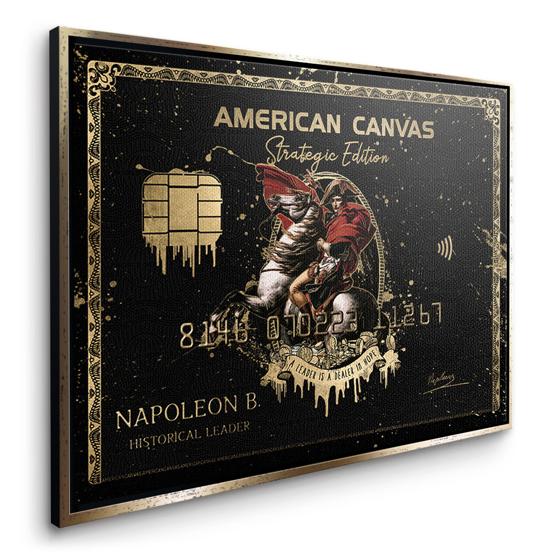 Seitenansicht des Leinwandbilds Royal American Canvas Napoleon im goldenen Rahmen