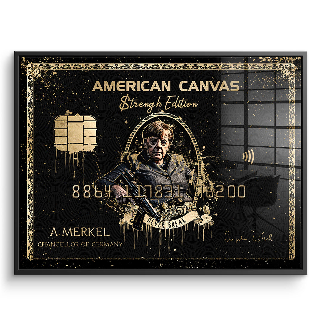 DOTCOMCANVAS Acrylglasbild Royal American Canvas Angela Merkel im schwarzen Premium-Rahmen