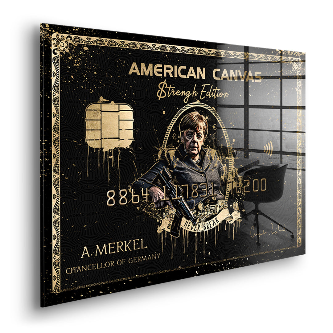 Seitenansicht des Acrylglasbilds Royal American Canvas Angela Merkel ohne Rahmen