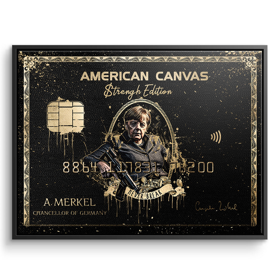 DOTCOMCANVAS Leinwandbild Royal American Canvas Angela Merkel im schwarzen Premium-Rahmen