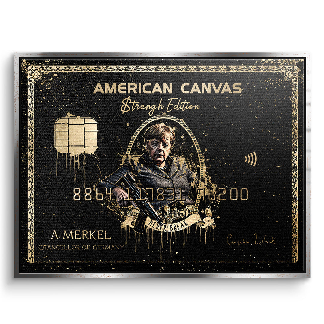 DOTCOMCANVAS Leinwandbild Royal American Canvas Angela Merkel im silbernen Premium-Rahmen