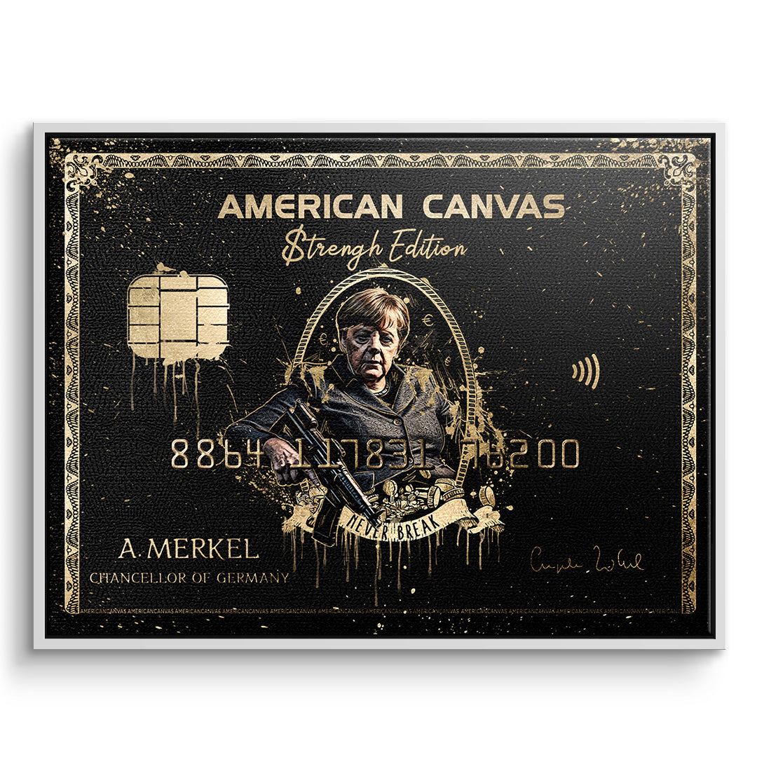 DOTCOMCANVAS Leinwandbild Royal American Canvas Angela Merkel im weißen Premium-Rahmen