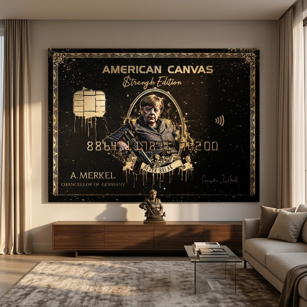 Leinwandbild Royal American Canvas Angela Merkel an der Wand eines modernen Wohnraums