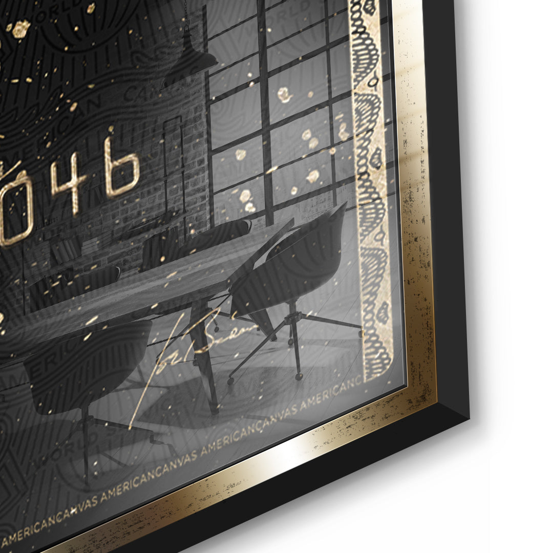 Detailaufnahme des 5mm Acrylglases, Royal American Canvas Joe Biden im goldenen Rahmen